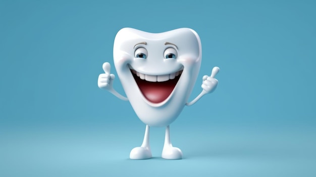 Photo caractère de dent blanche heureux réaliste donnant un coup de pouce ai générative