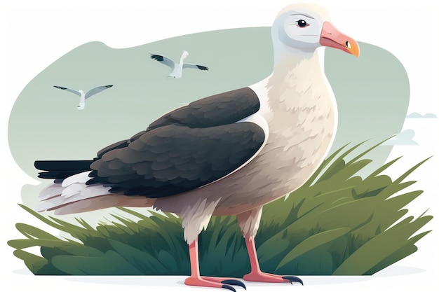 Photo caractère mignon d'albatros sur fond blanc ai générative