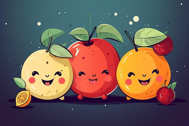 Caractères de dessins animés de fruits mignons illustration isolée