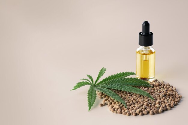 Photo caractéristiques du concept de marijuana légalisée avec de l'huile de cbd pour le fond et la publicité