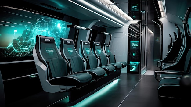 Caractéristiques interactives des sièges modulaires de la cabine d'un bus autonome futuriste