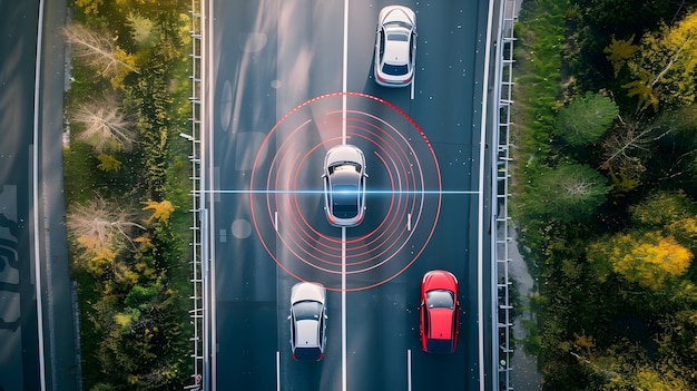 Photo caractéristiques de sécurité avancées présentées dans le scénario de conduite dynamique sur autoroute