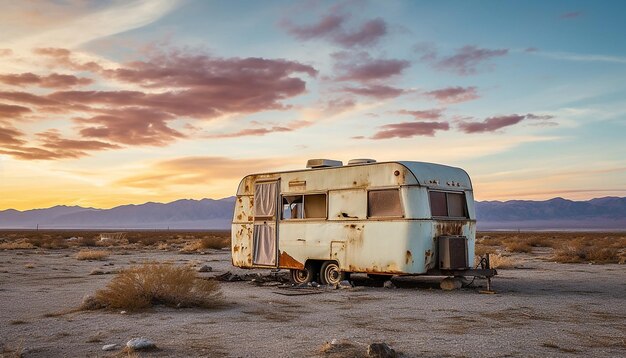 Photo une caravane abandonnée dans la vallée de la mort où le record de température a été battu