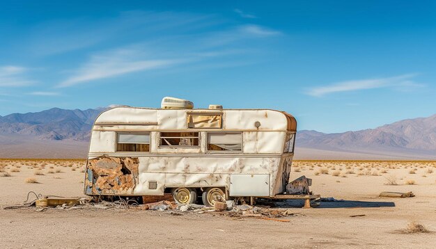 Photo une caravane abandonnée dans la vallée de la mort où le record de température a été battu