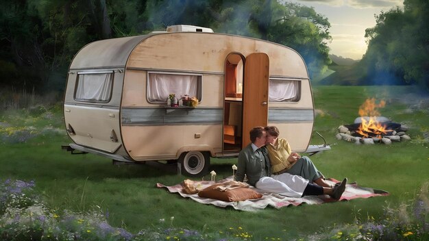 Caravane vintage en plein air