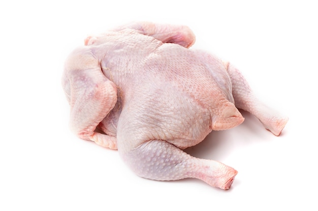 Une carcasse de poulet entière sur fond blanc.