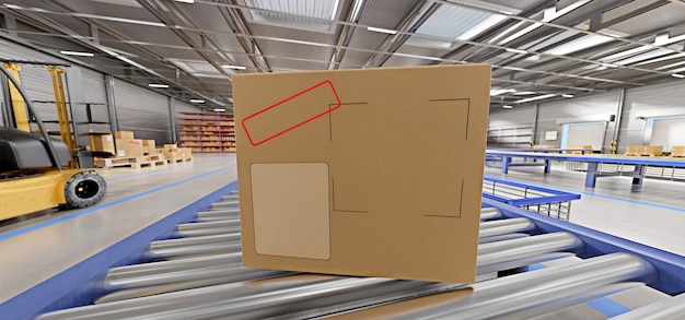 Cardbox dans un entrepôt - rendu 3d