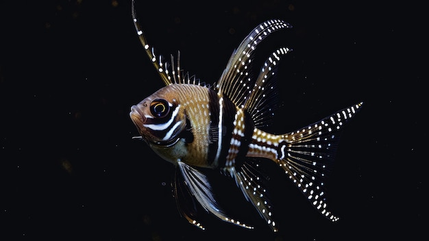 Le cardinal de Banggai sur un fond noir massif