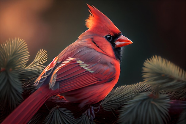 Un cardinal du Nord avec une tête à plumes est assis sur une branche