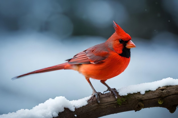 Un cardinal est assis sur une branche dans la neige.