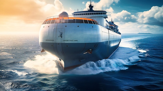 Le cargo futuriste est doté d'une technologie de pointe, notamment des systèmes de navigation autonome et de propulsion à zéro émission, révolutionnant l'industrie du transport maritime