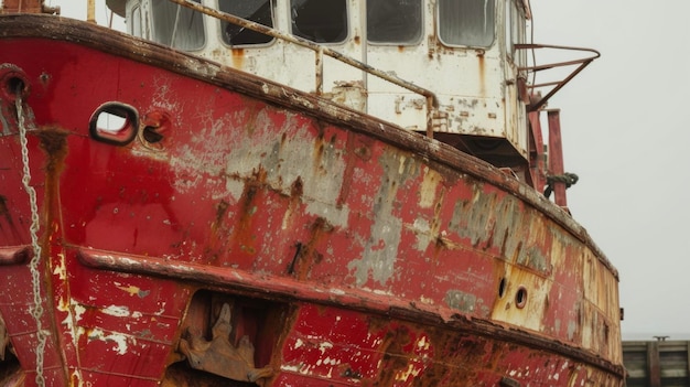 Photo un cargo usé et usé est fièrement assis dans le port sa coque portant les marques de