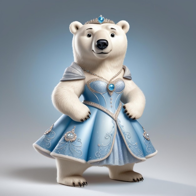 Caricature anthropomorphique d'ours polaire portant un vêtement à l'adresse de Cendrillon debout vue sur tout le corps
