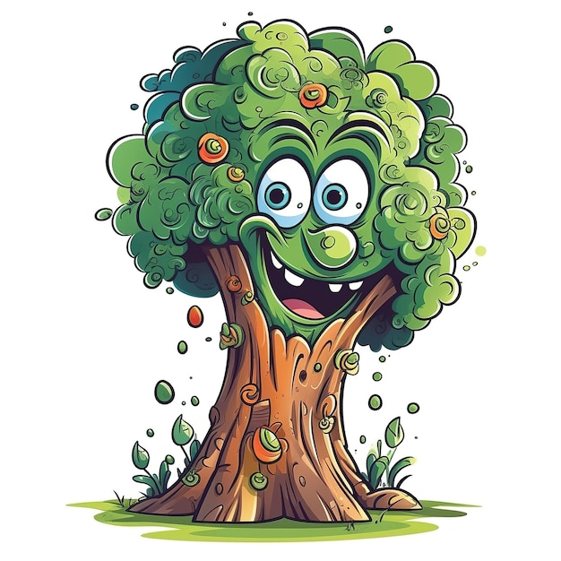 Caricature d'un arbre avec un visage et un visage vert.