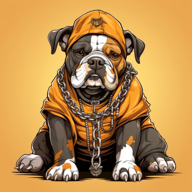 Caricature de bouledogue portant une illustration de chaîne en or