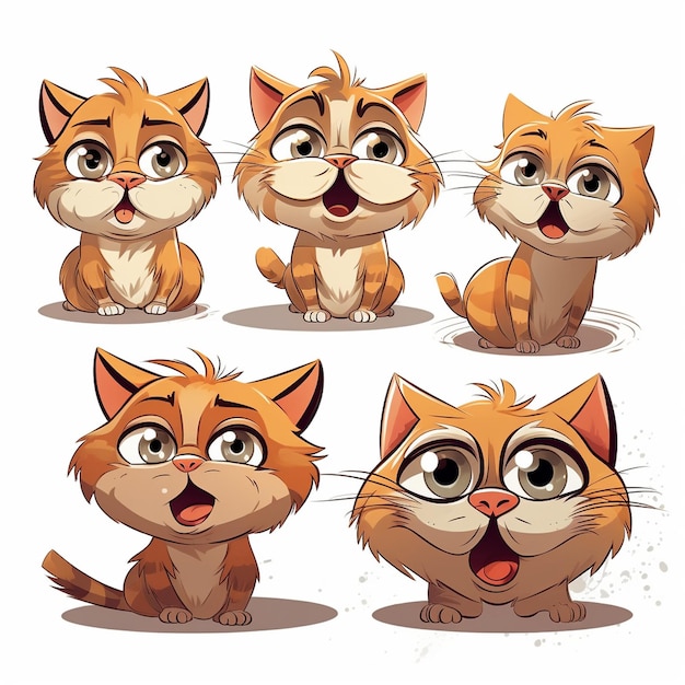 caricature d'un chat avec différentes expressions faciales