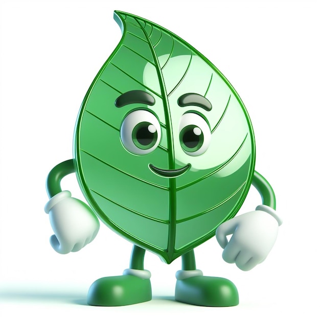 Une caricature drôle d'une feuille verte générée par l'IA pour la Journée mondiale de l'arbre