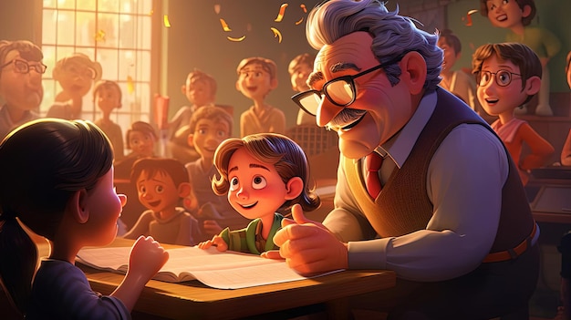 Photo une caricature d'un enfant lisant un livre avec un personnage de dessin animé lisant une histoire sur un enfant