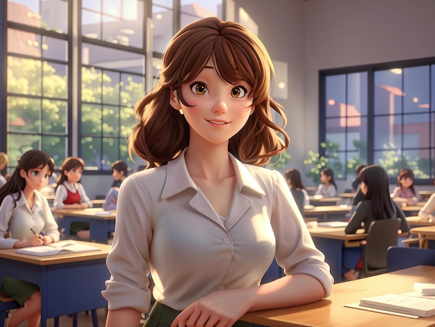 une caricature d'une enseignante devant une salle de classe