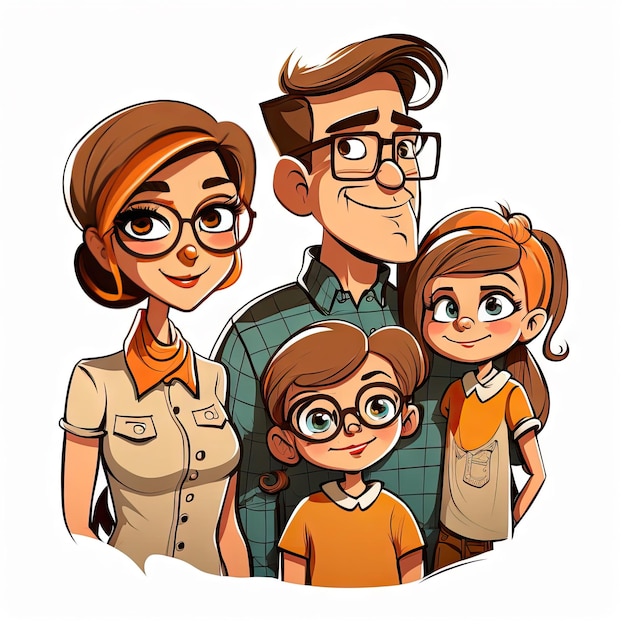 Caricature de famille sur fond blanc