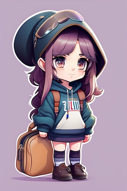 Photo caricature de fille chibi 3d avec sweat à capuche et ransel