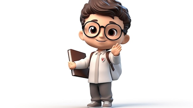 Une caricature d'un garçon avec des lunettes et un livre à la main