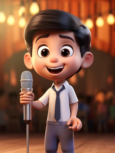 une caricature d'un homme avec un microphone dans la main.