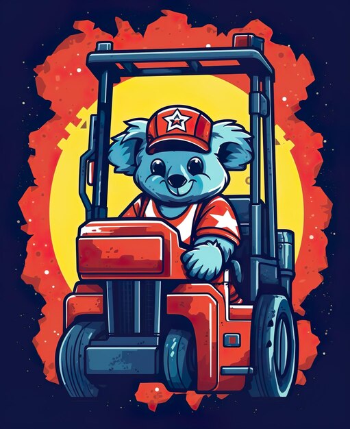 Une caricature de Koala en tant qu'opérateur de chariot élévateur