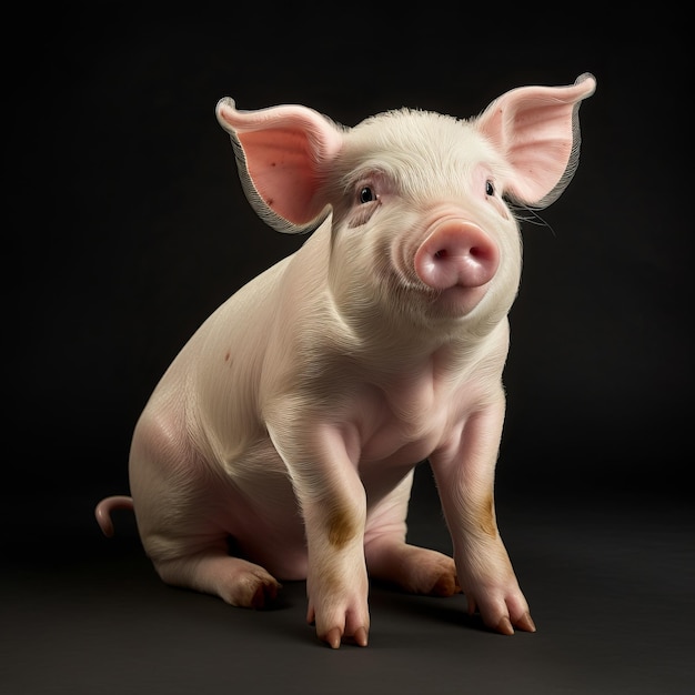 Caricature ludique d'un cochon blanc mignon dans le style de l'école de Düsseldorf