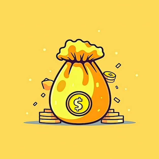 Caricature de la main avec le sac d'argent et la pièce d'or Illustration de l'icône vectorielle