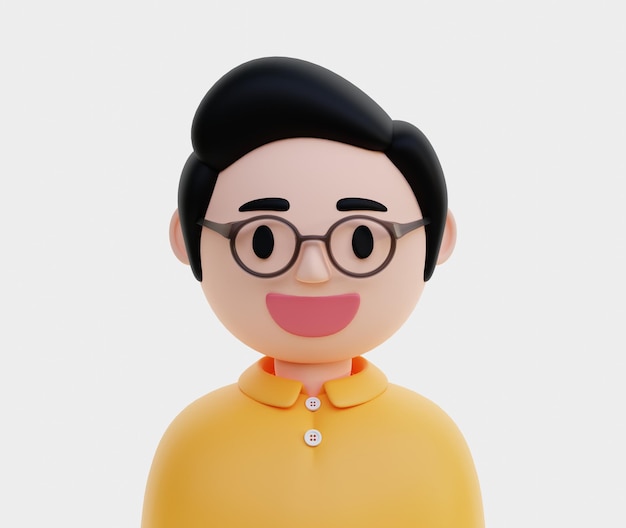 Caricature masculine de personnage 3d avec des lunettes et un polo orange jaune bon pour la photo de profil