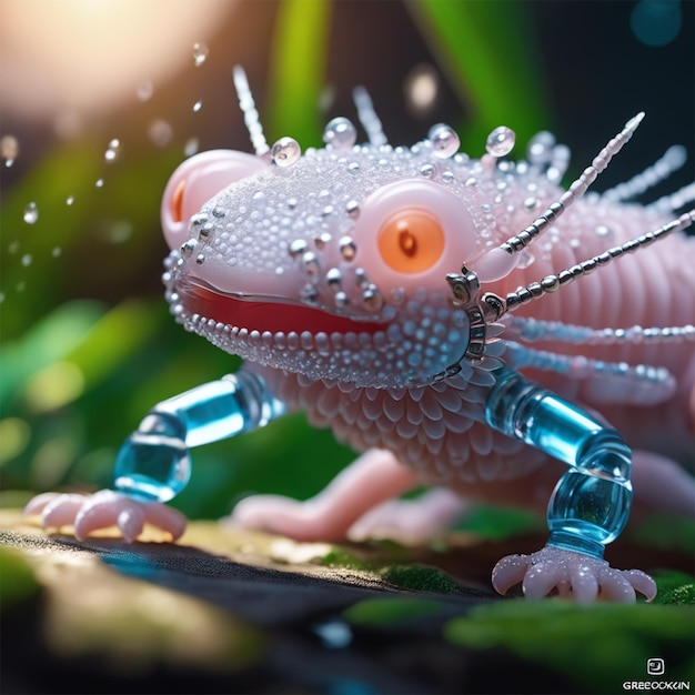 Caricature mignonne ultra très détaillée Robot Axolotl Concept Art Wadim Kashin Chiaros grand angle