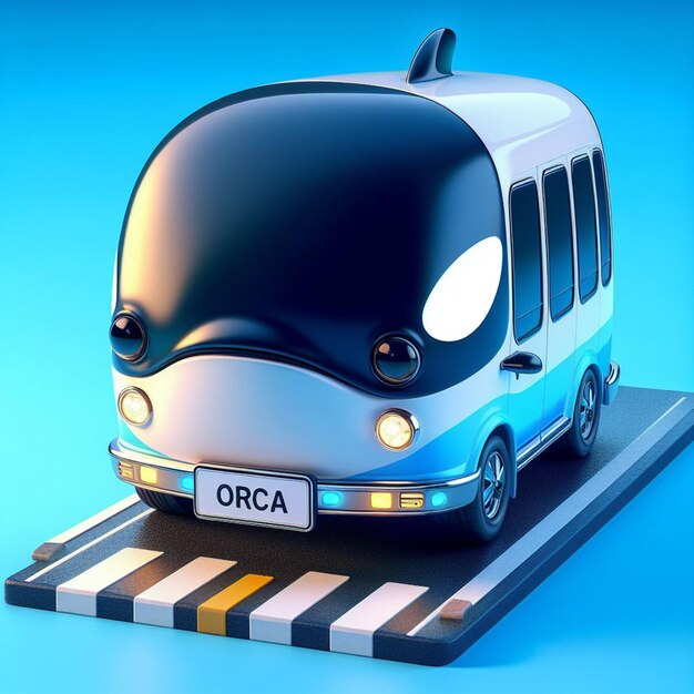 Photo caricature de minibus en 3d comme une orque mignonne