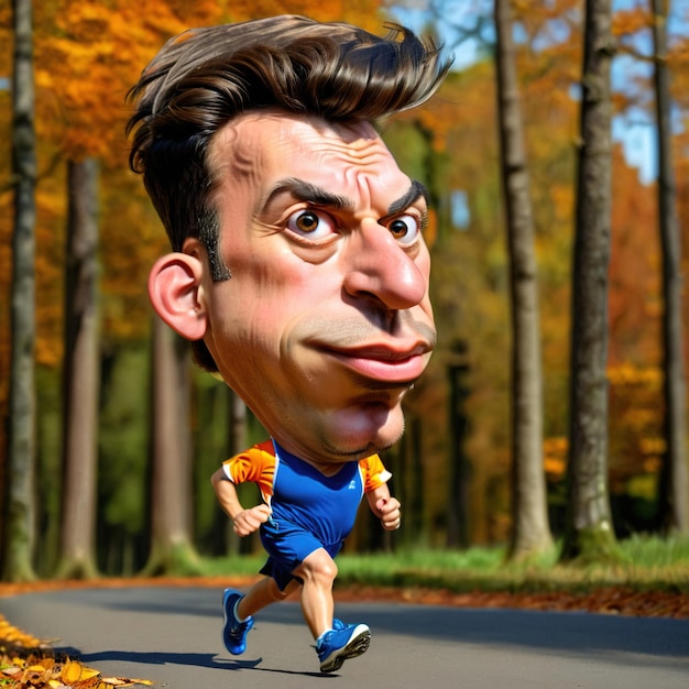 Photo caricature parodique d'un coureur qui court pour faire de l'exercice