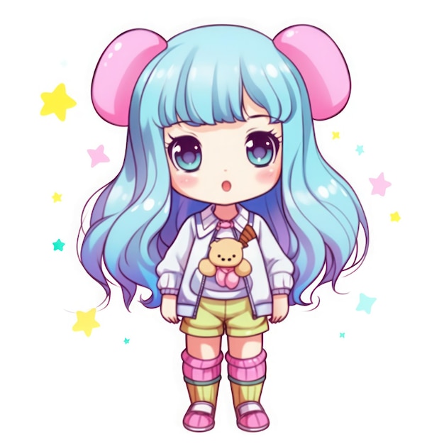 Caricature de personnage de fille mignonne kawai