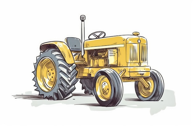 Caricature d'un tracteur agricole jaune sur fond blanc