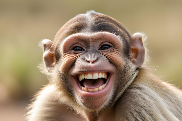 Photo caricature d'un très grand sourire large à dents d'un singe souriant plate-forme d'ia