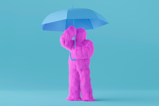 Photo caricature de yéti violet avec parapluie