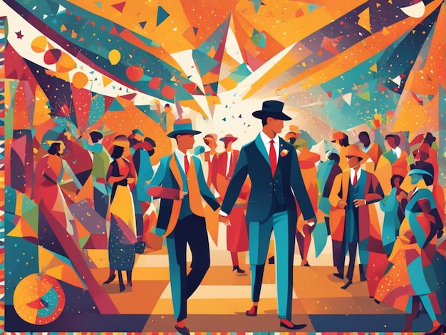 Carnaval et festival Illustration vectorielle d'une fête des gens joyeux dans un costume abstrait lumineux