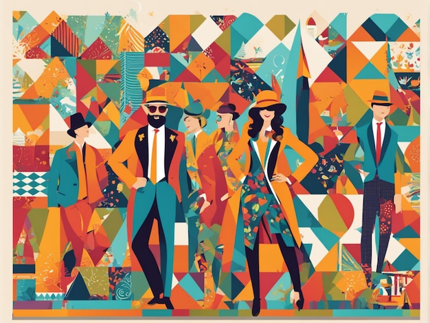 Carnaval et festival Illustration vectorielle d'une fête des gens joyeux dans un costume abstrait lumineux