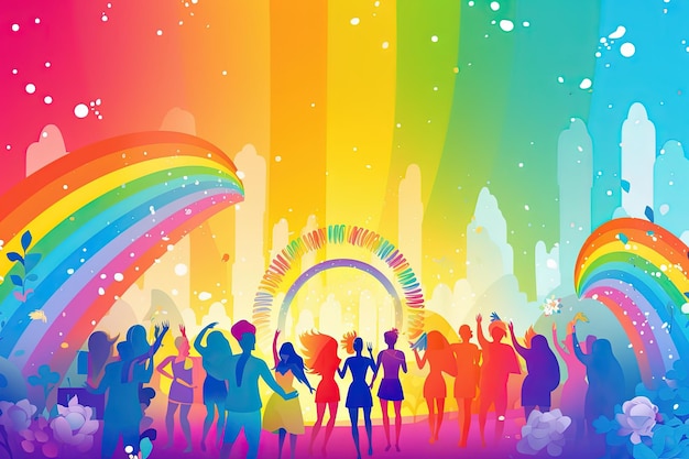 Carnaval de fierté coloré avec des arcs-en-ciel de poussière de fée licornes joyeuse AI générative