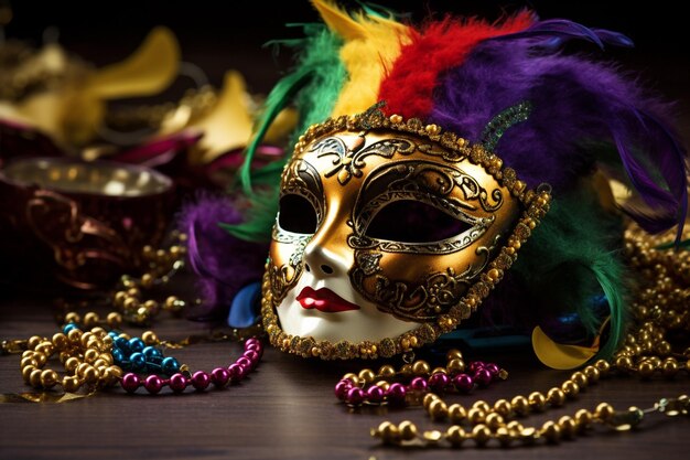 Le carnaval de Mardi Gras à la Nouvelle-Orléans à l'arrière-plan avec un masque de carnaval Mardi Gras fait référence à des événements