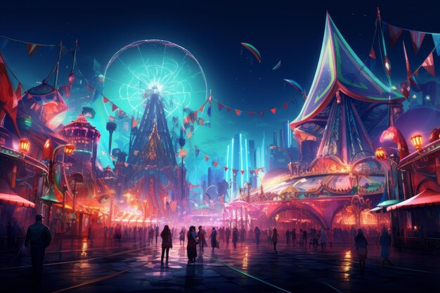 Un carnaval nocturne enchanteur avec des manèges éclairés