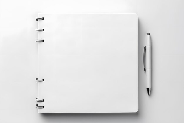 Carnet de notes blanc minimaliste avec stylo sur surface blanche pour la productivité