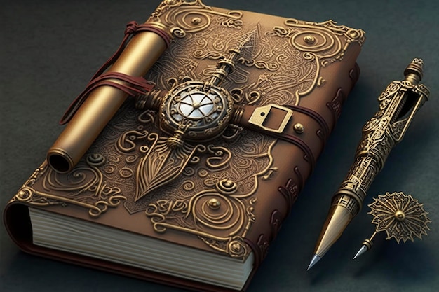 Un carnet et un stylo pour écrire steampunk