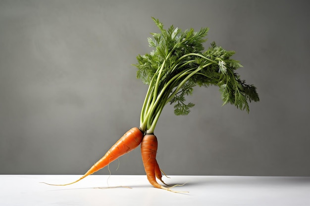 Une carotte avec des feuilles vertes et un tas de carottes