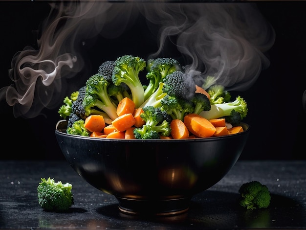 Les carottes et les brocolis à la vapeur libèrent des vapeurs aromatiques