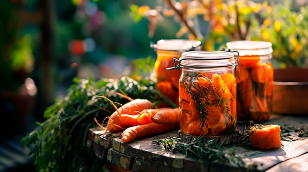 Photo carottes en conserve dans un pot concentration sélective