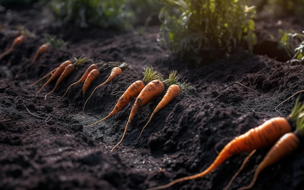 Carottes dans le sol avec le mot carottes en bas