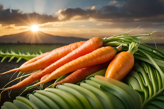 Carottes sur fond de coucher de soleil